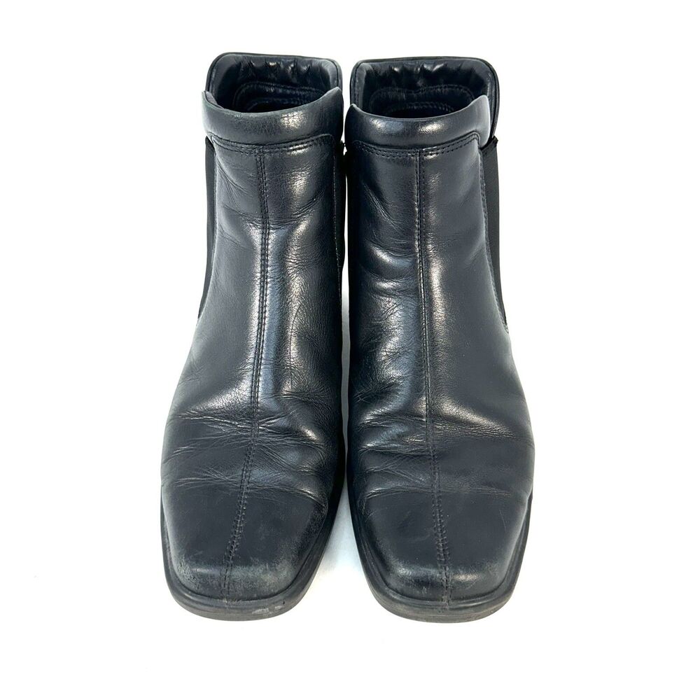 Ecco Light Black Leather Slip On Ankle Boots Size EU 40 / US 9.5 Chelsea Healed - Picture 2 of 10